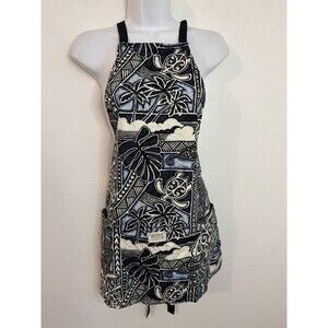 Hawaiian Kitchen Apron Made in Hawaii Hominy’s Blue White Palm Trees EUC